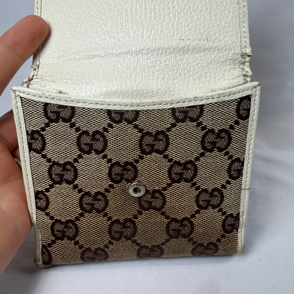 Gucci Wallet Womens Small Brown GG Monogram Canvas Interlocking G Bifold White - Picture 7 of 9
